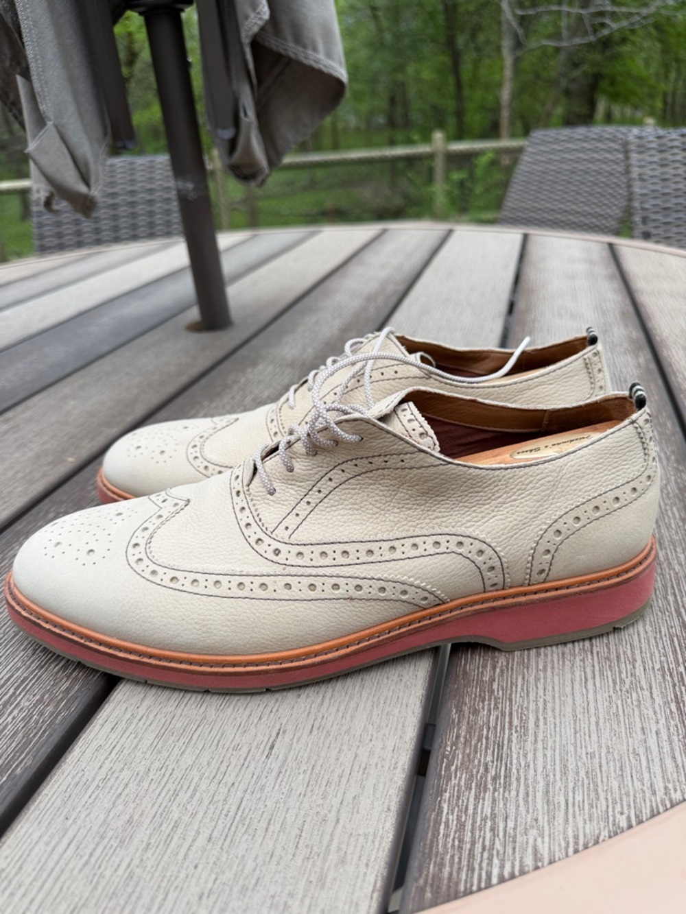 Mens Cole Haan Morris Cream Light Tan Wingtip Oxford 11.5 WORN ONCE